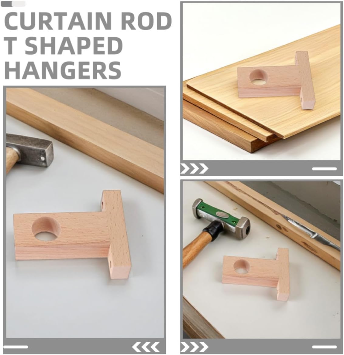 4 Pcs Sturdy Wooden Curtain Rod Mounting Brackets 3cm Hole Diameter, Multi-Functional T-Shaped Closet Rod Holders for Wall Mounted Curtain Pole Racks in Home