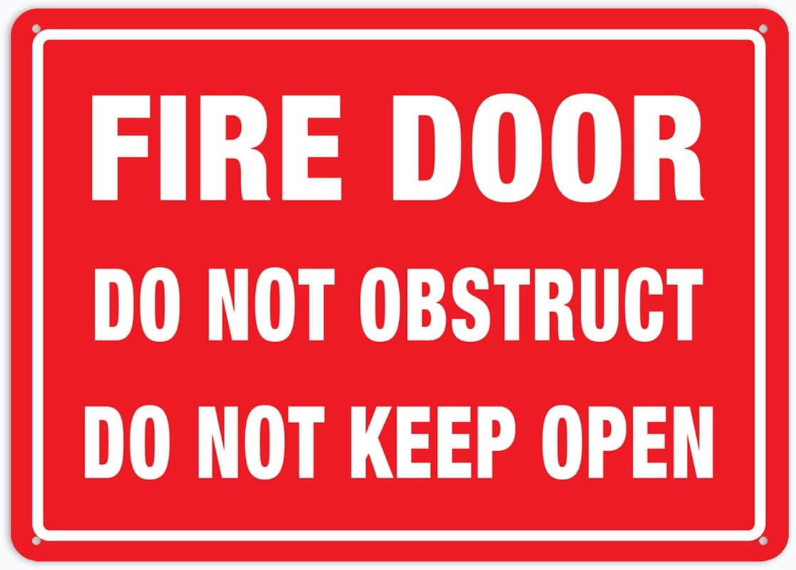 Peiyeety A04 Fire Door Doobstruct Dokeep Open 12X16 Inches Metal Aluminum Signs, Weather Resistant, Weatherproof, Indoor Or Outdoor