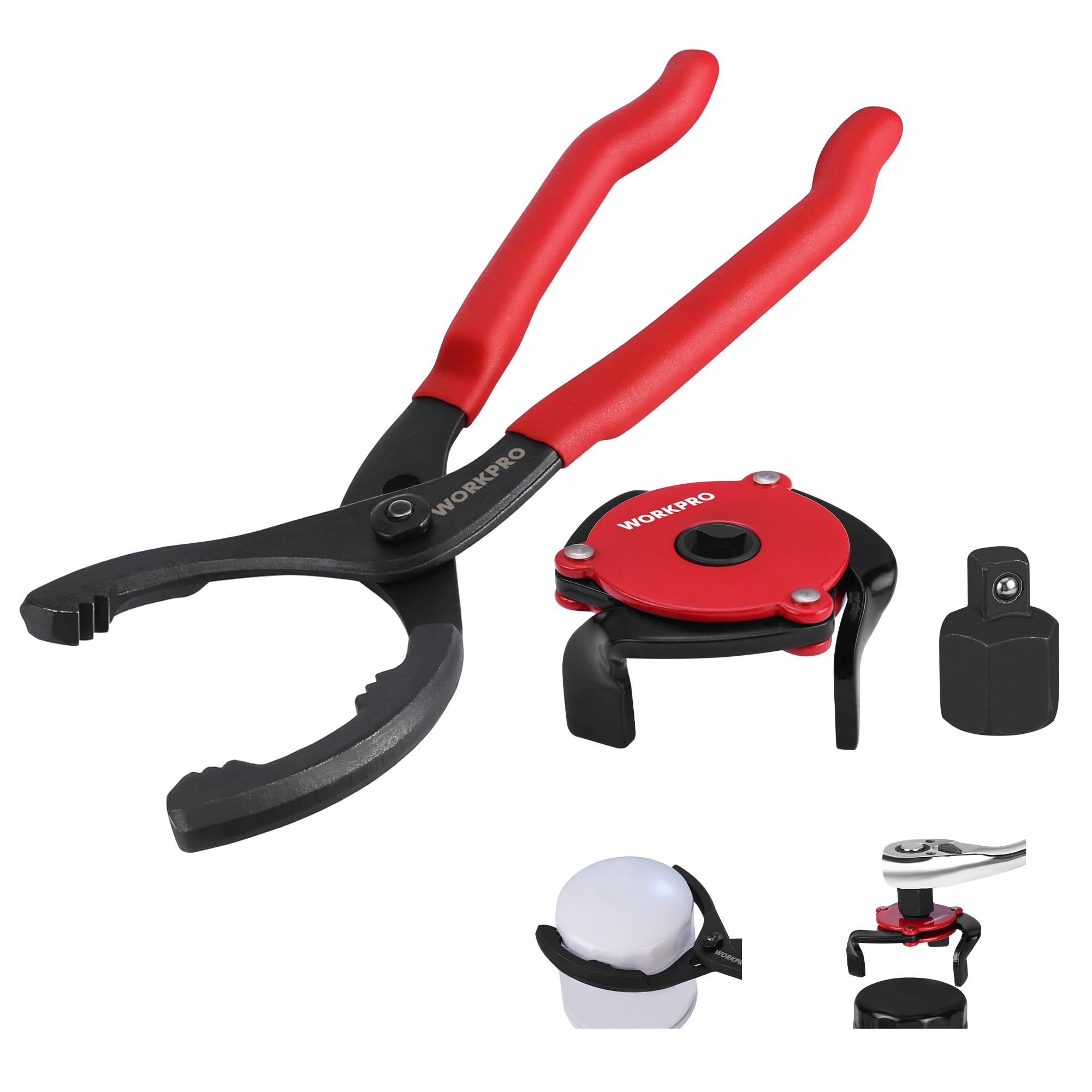 WORKPRO 2-Piece Oil Filter Wrench Set, 12” Adjustable Oil Filter Plier & 3-Jaw Universal Oil Filter Removal Tool, for Easy Oil Changes, Ideal for Car,
