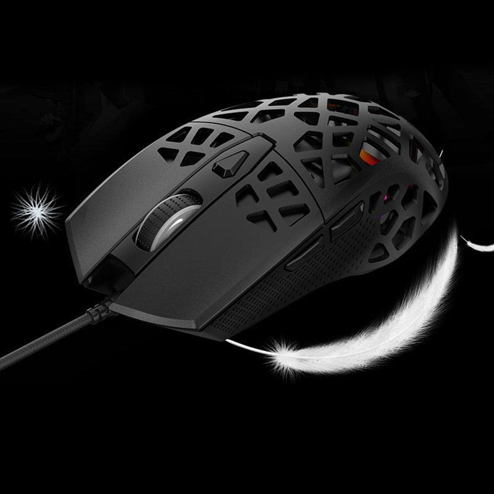 5 set di mouse da gioco RGB ultraleggero con design a nido d'ape cablato per computer nero