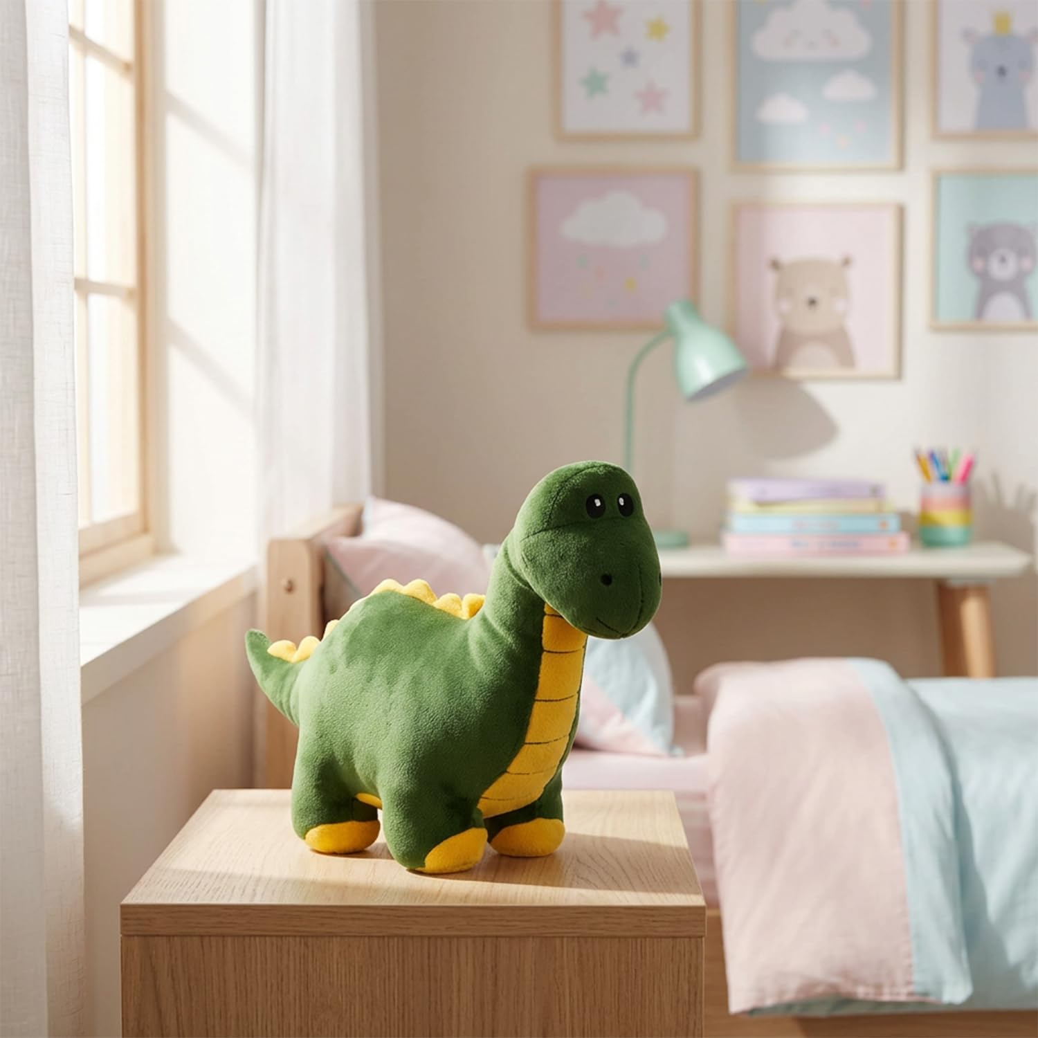 Amazon Brand - Jam & Honey Dinosaur, Cute, Plush/Soft Toy, Suitable for Boys, Girls and Kids, Super-Soft, Safe, 34 cm (Green & Yellow)
