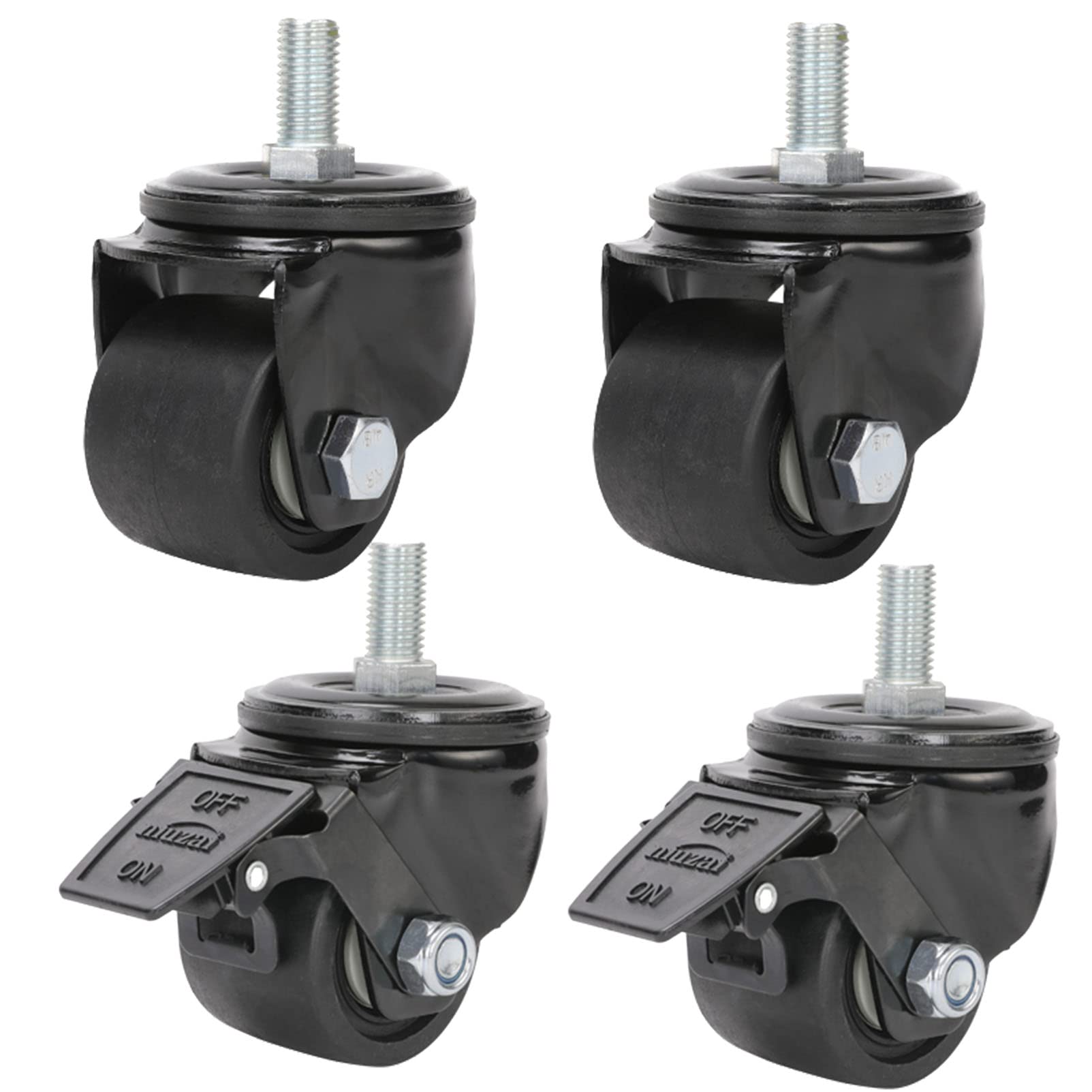 Roulettes à tige noires pivotantes nylon pour chariot meuble vis roulement billes