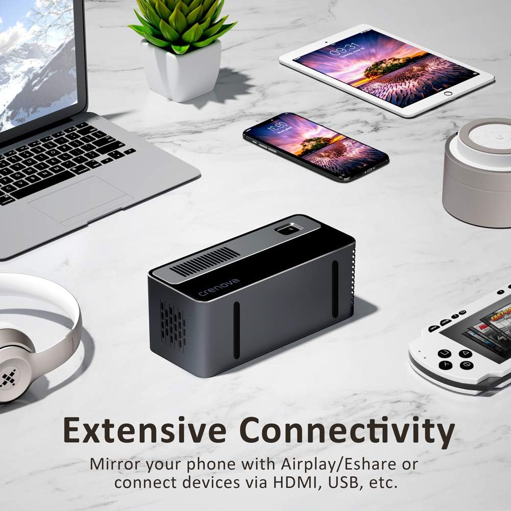 Cheap Crenova WiFi Projector with Bluetooth,170 ANSI Lumen Home Projector, Portable Mini DLP Projector 1080p Supported with 7000 mAh Built-in Battery & ±45°Auto Keystone for iPhone, Android,iPad, PS4, PC