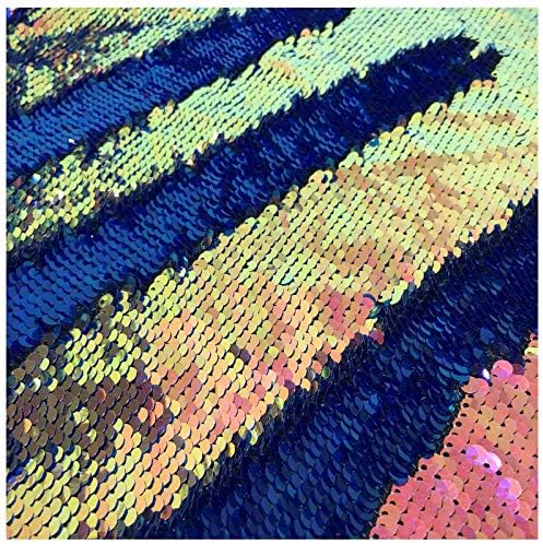 LQIAO 1 Yard Fluorescence Gold Sequin Fabric Flip Up Mermaid Reversible Color Changing Strips Shimmer Sequin Fabric by The Yard Wedding/Pillow Cover/Dress Home DIY