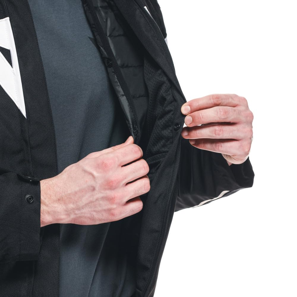 Dainese - Avro 5 Tex Jacket, Veste Moto en Tissu, avec Protections aux épaules, Noir/Blanc/Noir, 52 | Étanche