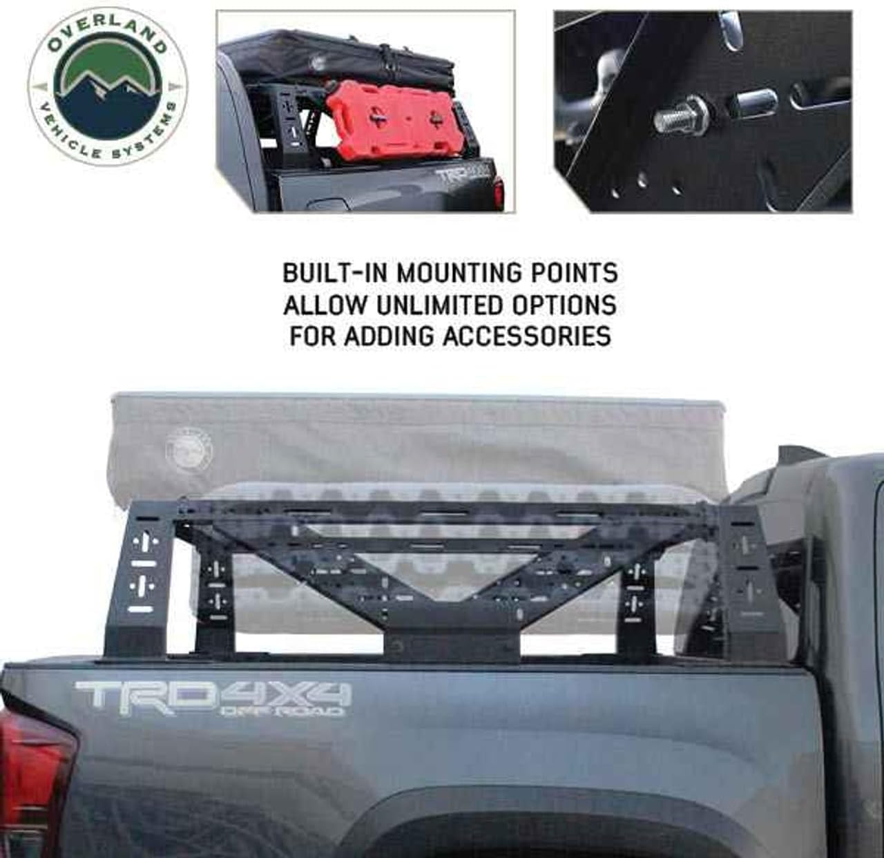 Overland Vehicle Systems Mid-Height Bed Rack for Mid-Size Trucks – Universal Fit, No-Drill Installation