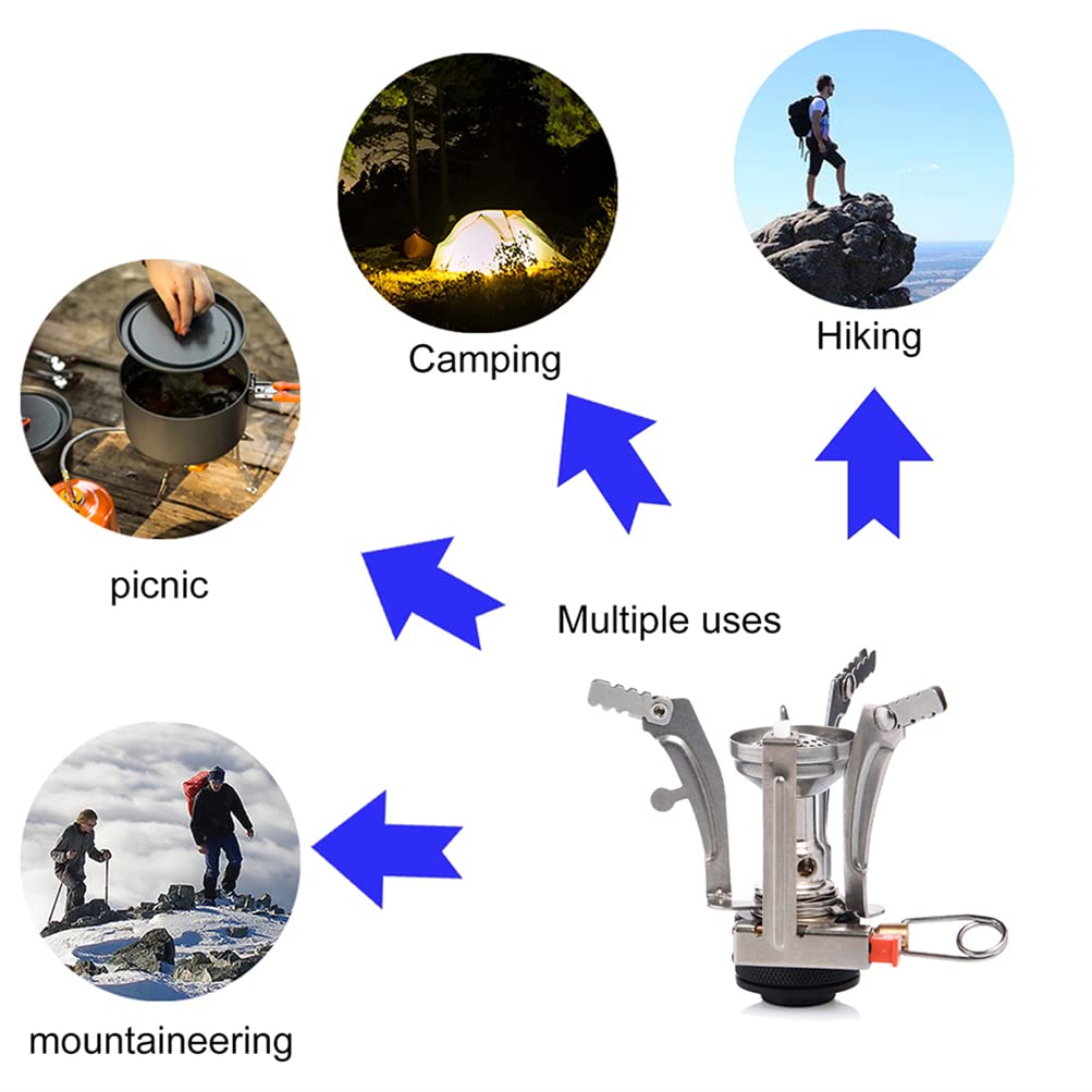 Mini réchaud de Camping - Réchauds à gaz 3000W Pocket Rocket Backpack Brûleur avec allumage piezo pour Le Camping en Plein air, la randonnée, la Cuisine