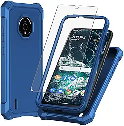 Capa para Nokia C200, com protetor de tela de vidro temperado 360 em TPU macio, à prova de choque, à prova de choque, capa protetora para celular para Nokia C200 N151DL (azul)