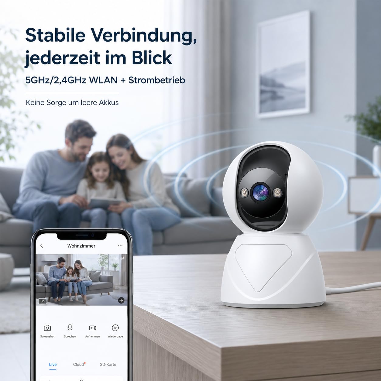 Telecamera di sorveglianza WiFi 5G per interni, FHD 1080P, per interni e interni, con persone/neonati/animali domestici, tracking automatico, 3 visioni notturne, audio bidirezionale