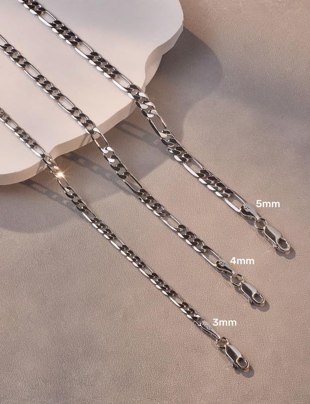 925 Sterling Silver Figaro/Cuban Chain Necklace for Men Diamond Cut Silver Link Chain for Women 16-30 Inches4