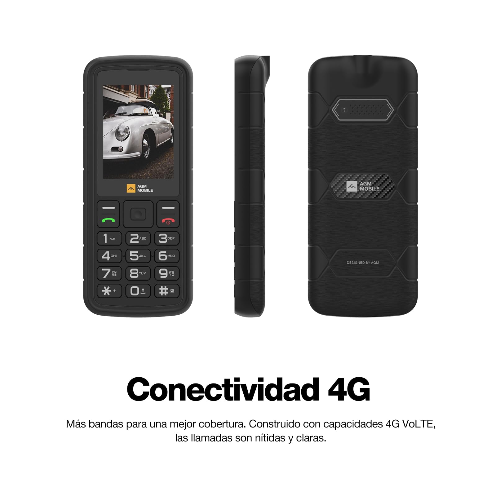 AGM M9 Teléfono móvil sin contrato, pantalla a color de 2,4 pulgadas, robusto, batería de 1000 mAh, (IP68), resistente a golpes, teclas de construcción, linterna, Dual SIM, teléfono con teclas – Negro