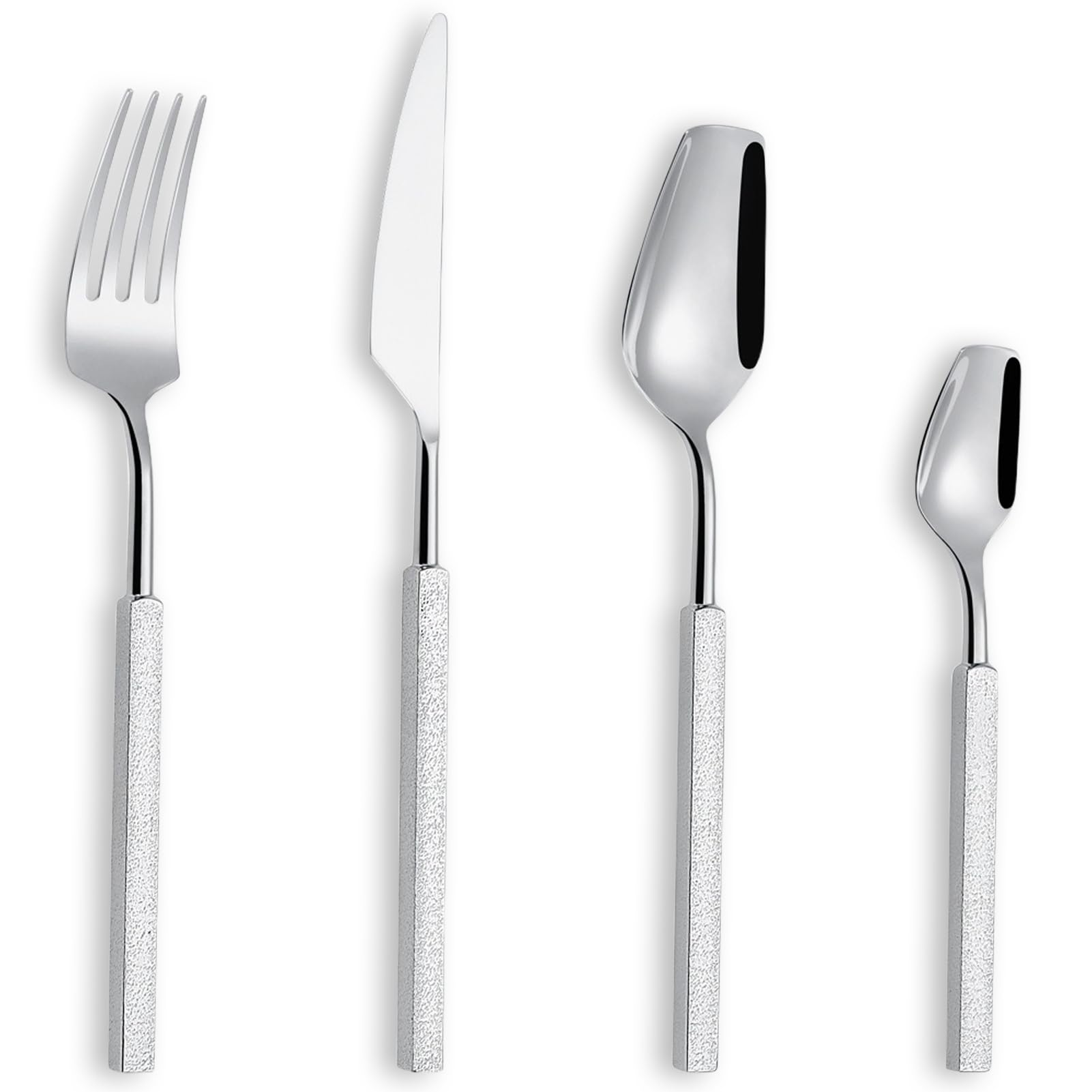 Juego De Cubiertos, Flatware Set Acero Inoxidable 18/10, Mango Cuadrado, Espejo Pulido, Elegante Duradero Vajilla Para Casa, Hotel, Restaurante, Casa Nueva (Plata,20pcs)