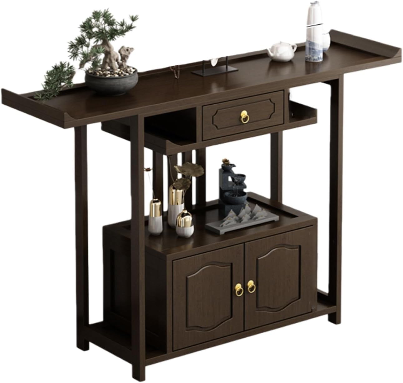 Altar Table Multifunctional Buddhist Pooja Cabinet Chinese Buddha Niche Chinese Cabinet Guanyin God of Wealth Shrine with Storage Drawer for Living Room Bedroom