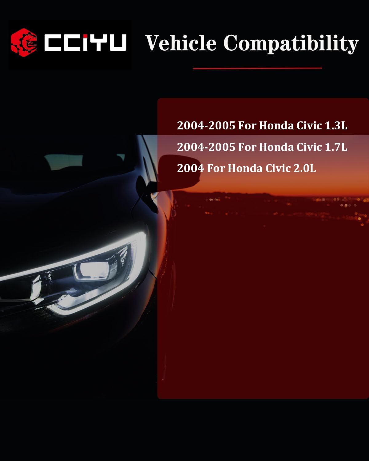 cciyu Headlight Assembly Replacement For Honda For Civic 2004-2005 Black Housing Amber Reflector Clear Lens Driver & Passenger Side 33101S5AA51 33151S5AA51