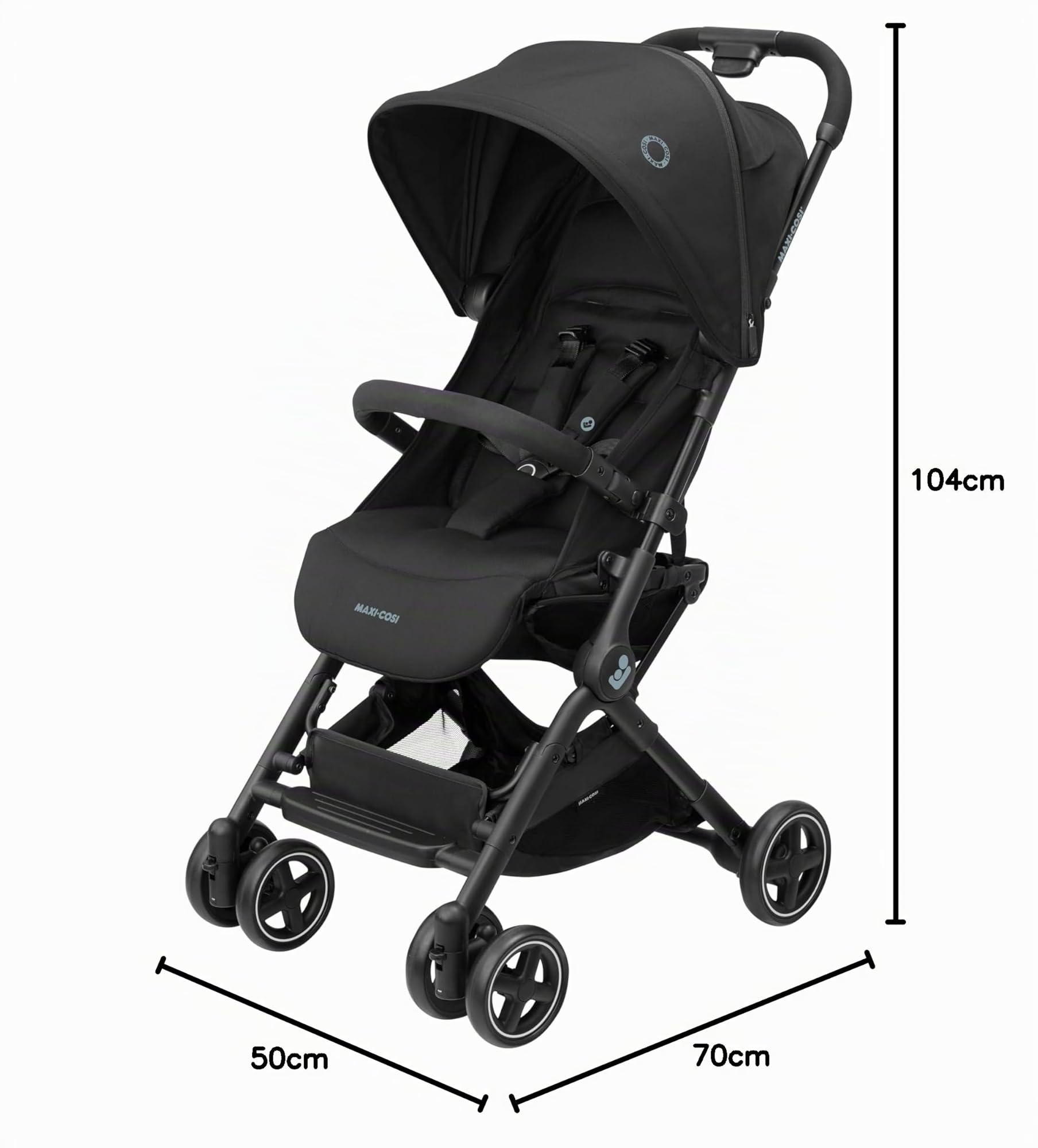 Maxi-Cosi Lara2 Passeggino Leggero per Bambini 0 - 4 anni, 0 - 22 kg, Passeggino da Viaggio Pieghevole Chiusura Compatta, Reclinabile 3 Posizioni, Tessuti Traspiranti, 2 Cestelli, Essential Black