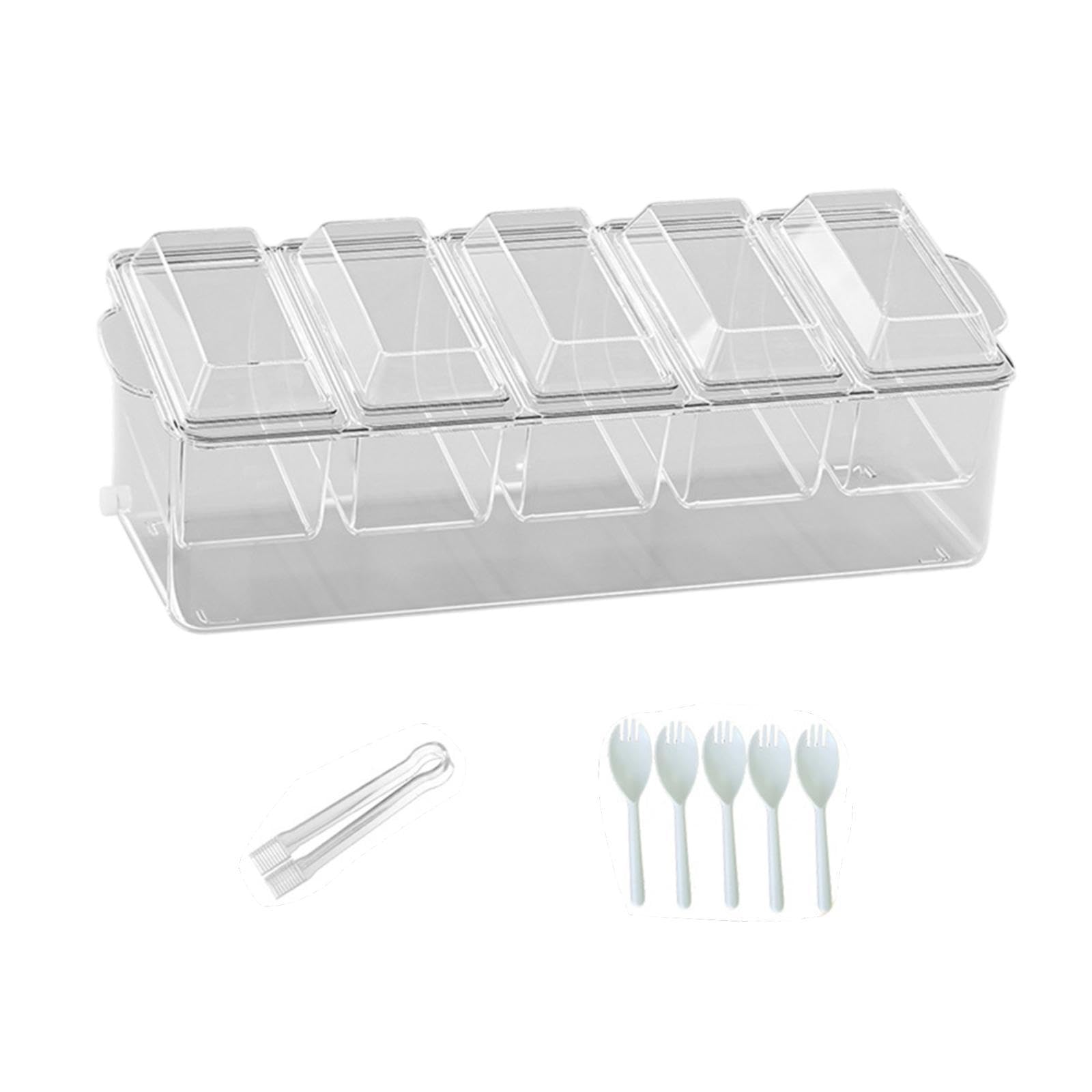 Servidor de Condimentos Refrigerado con 5 Compartimentos, Recipiente para Condimentos, Bandeja para Ensaladas