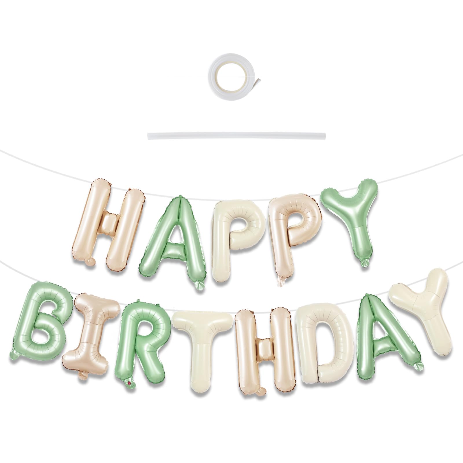 TONIFUL 16 Inch Apricot Sage Green Cream White Happy Birthday Foil Balloons | Neutral Color Mixed Mylar Letter Birthday Balloon Banner for Boho Rustic Baby Shower Fall Woodland Party Decorations