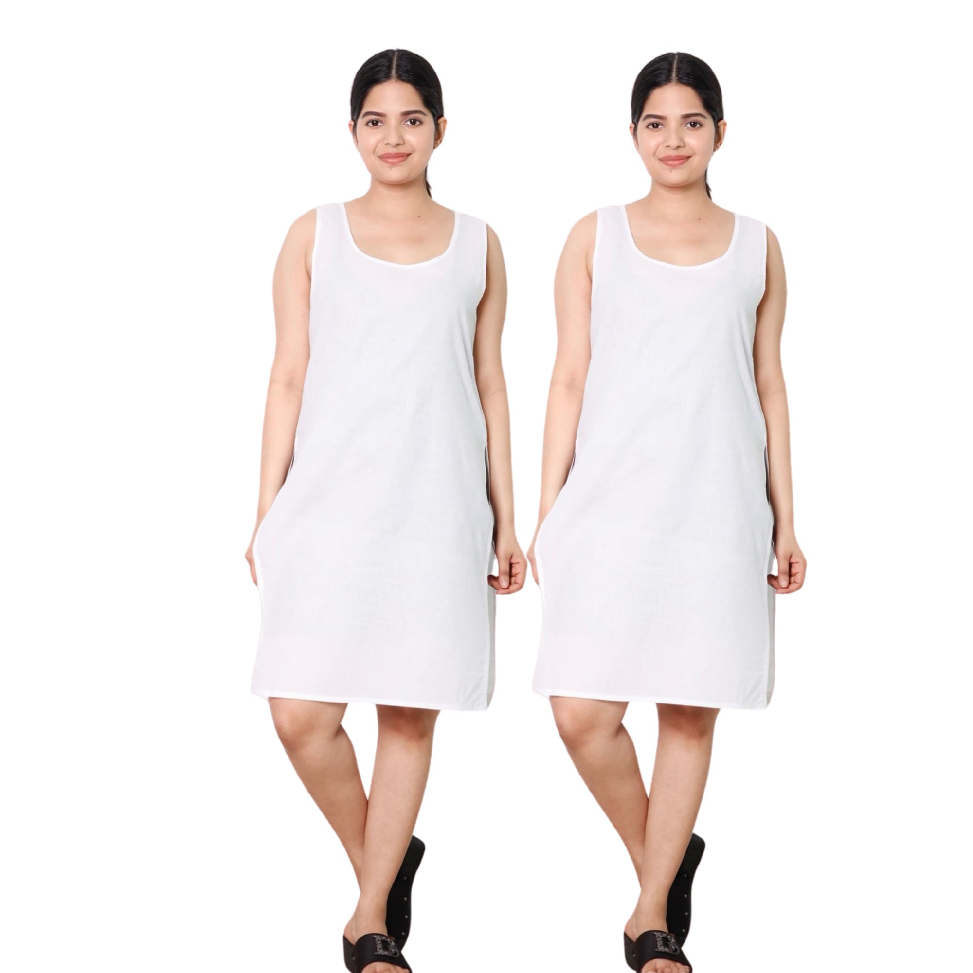 KASANIWomen's Camisole Cotton Long Knee-Length Sameej/Slip/Inner, Sleeveless, Pack of 2
