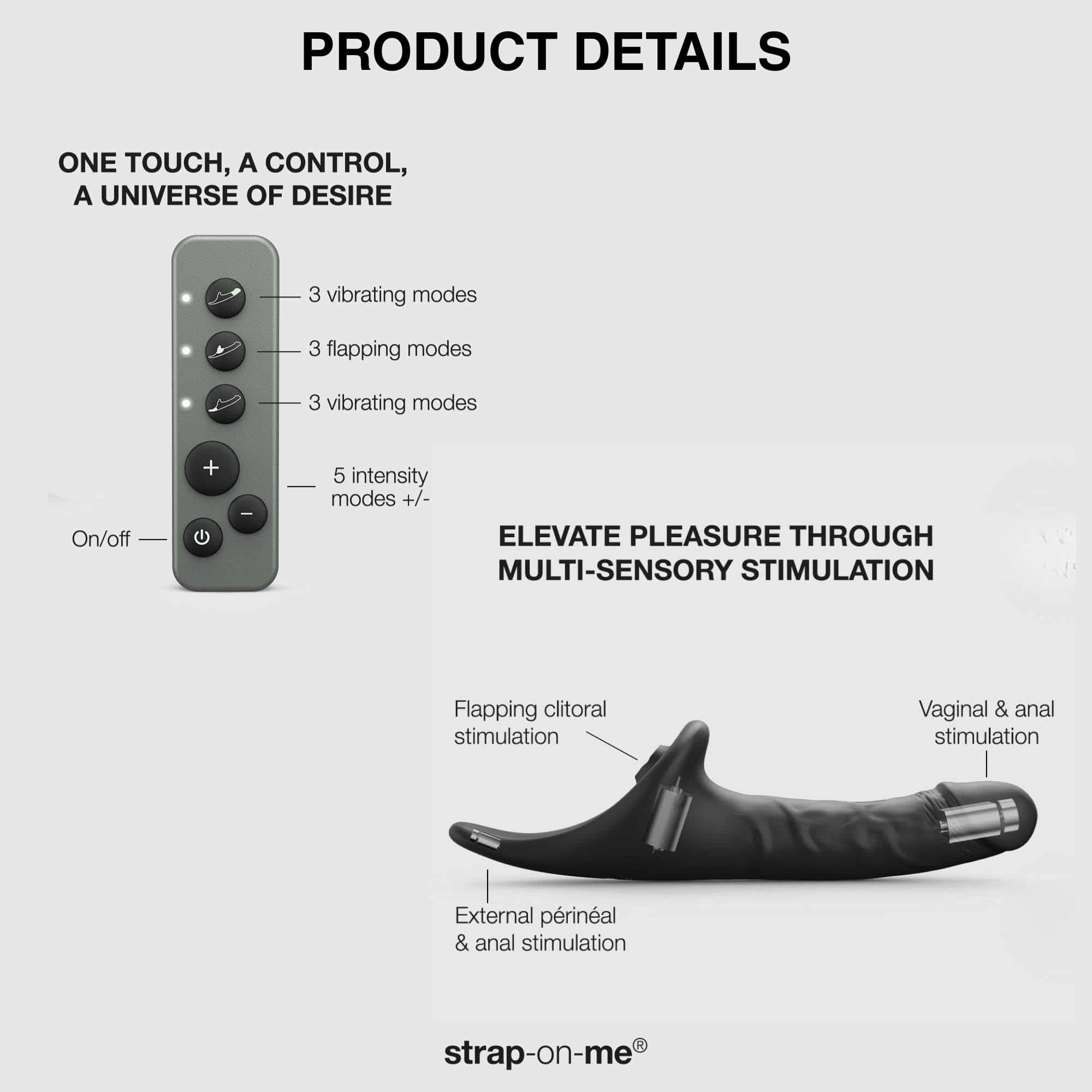 Strap-On-Me Dildo Realistico Telecomandato, Vibratore Massaggiatore 3 in 1 per Donna, Stimolazione Clitoridea Vaginale e Anale, 3 Motori, 5 Intensità, IPX7 Waterproof, Ricaricabile con Telecomando