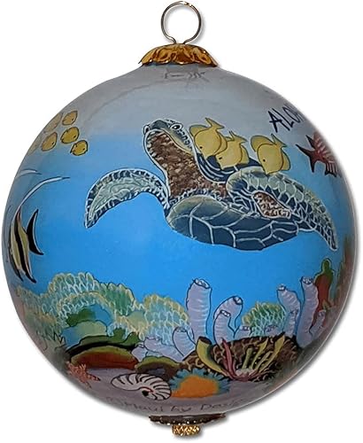 Adorno hawaiano de cristal coleccionable con peces, corales y tortugas marinas pintado a mano con caja de regalo FCHH