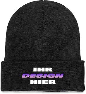 Personalised Knitted Hat for Men & Women - With Image Text Name Logo - Create Your Own Hood Hat - Individual, Funny & Warm - Perfect Unisex Gift