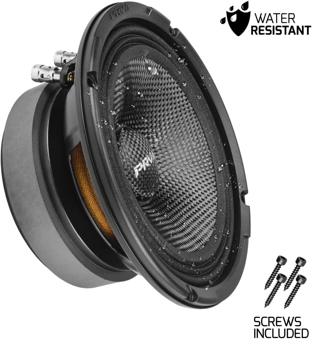 PRV AUDIO Carbon Fiber 6.5" Midrange Speaker 400 Watts 4 Ohm Pair 6MR400CF-4 Water Resistant Car Audio Loudspeaker for Boat UTV 4-Wheeler Motorcycle and Door Panels (2 Speakers)