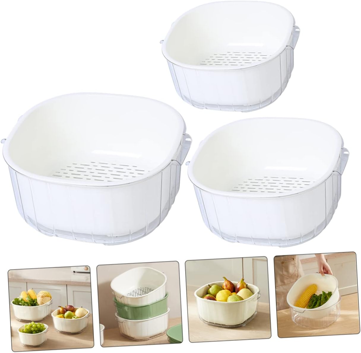 UPKOCH 3pcs Kitchen Drain Tool Double Vegetable Washing Basket Detachable Fruit Strainer for Water Removal