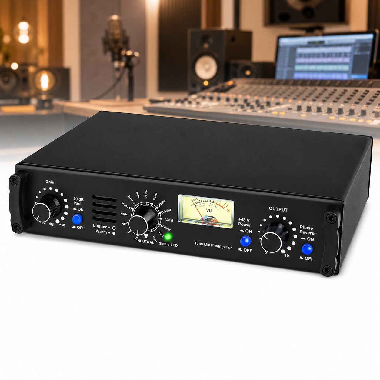 TsoLay Vacuum Tube Preamplifier Tube Preamp, Tube Preamp Headphone Amplifier with Gain 60db, 48V Power Supply, VU Meter for Home Theater Record Player