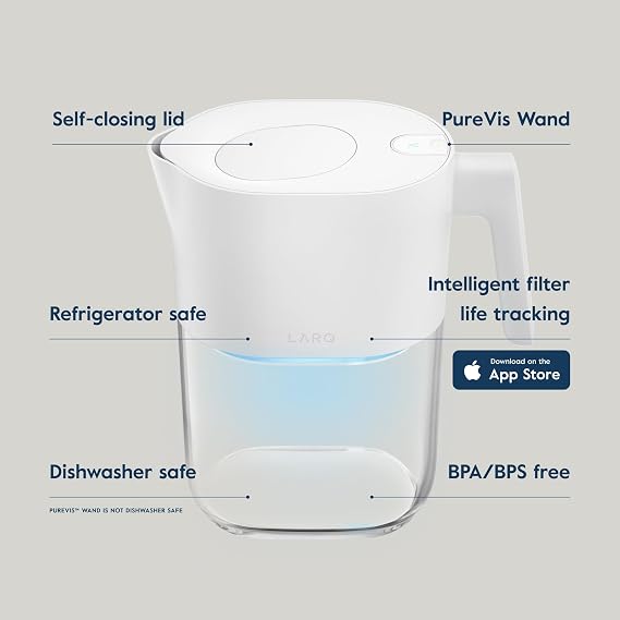 LARQ Hydrated Cheer Gift Set Pitcher PureVis 1.9L, Self-Cleaning UV Water Filter Pitcher for Tap and Drinking Water + Swig Top 34oz, Insulated Water Bottle With Built-In Silicone Handle