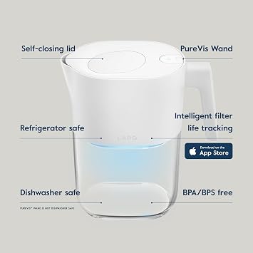 LARQ Hydrated Cheer Gift Set Pitcher PureVis 1.9L, Self-Cleaning UV Water Filter Pitcher for Tap and Drinking Water + Swig Top 34oz, Insulated Water Bottle With Built-In Silicone Handle