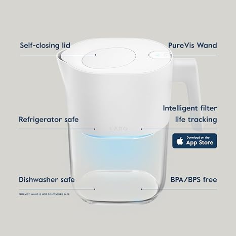 LARQ Total Filtration Bundle Set - Pitcher PureVis 1.9L, Self-Cleaning UV Water Filter Pitcher for Tap, Drinking Water and Filtered Insulated Water Bottle 25 Oz - Long-Lasting Filters, BPA Free