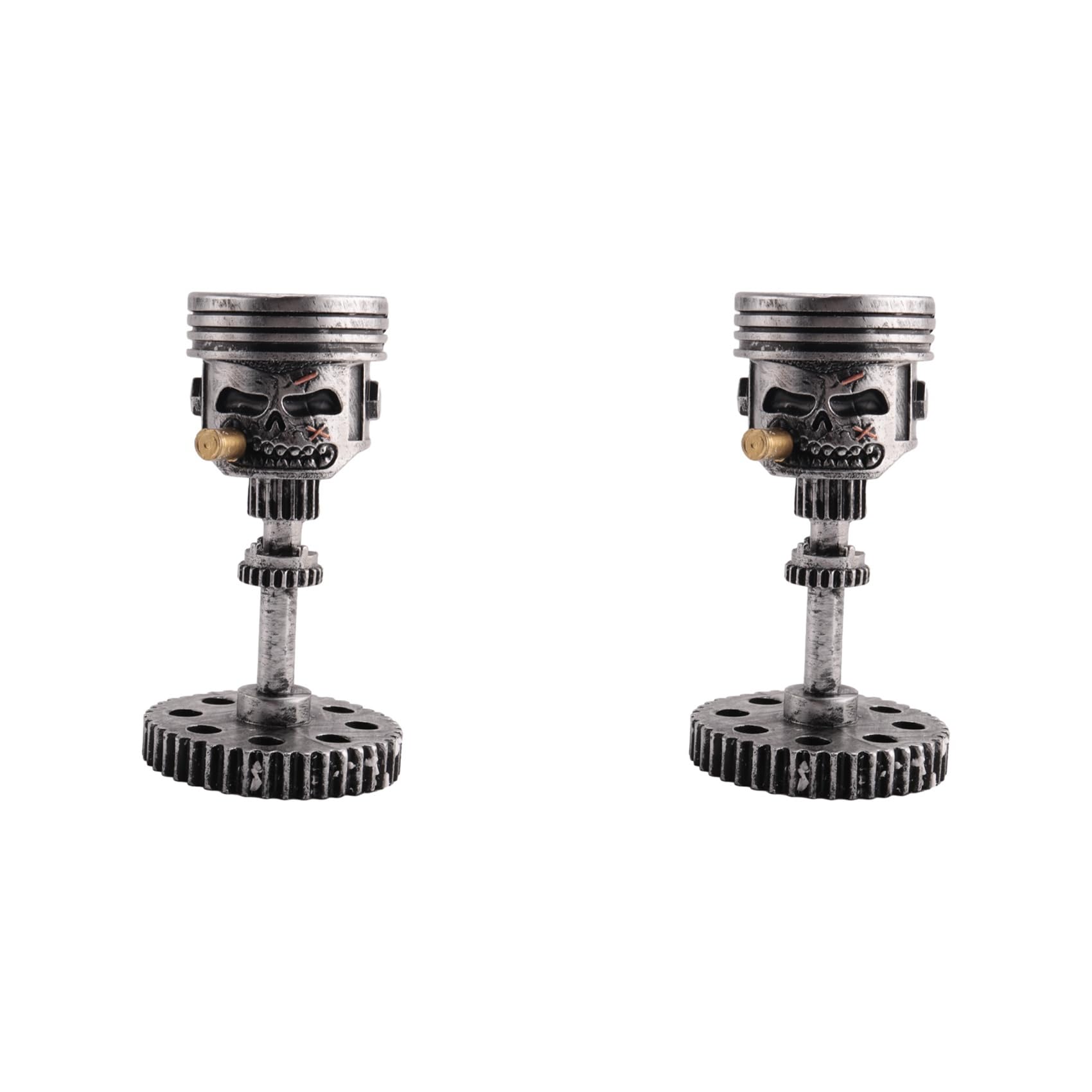 Vjsujehgy 2X Carving Piston Skull Face Realistic Skull Sculpture Man Head Statue Home Table Gifts Halloween