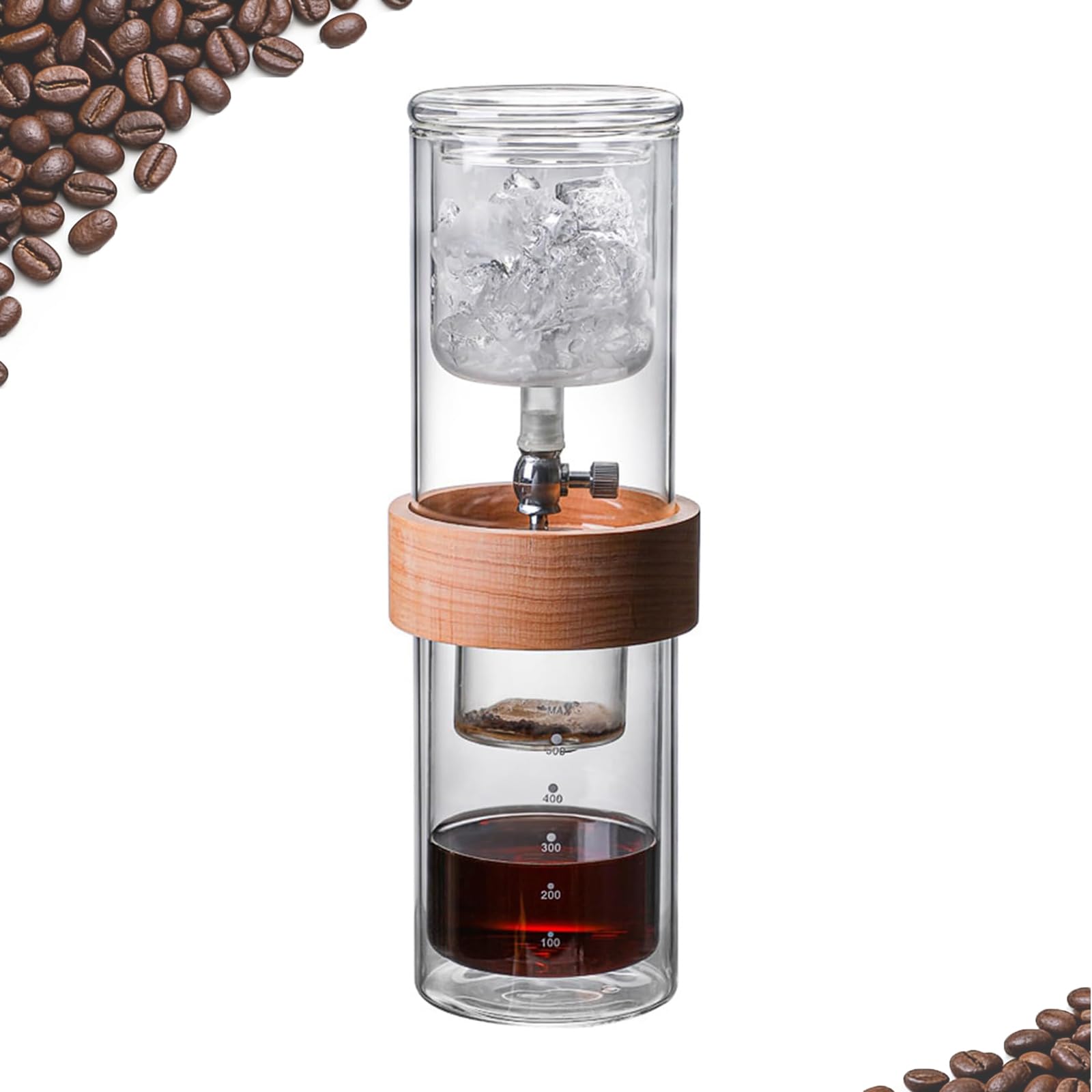 Cold Brew Coffee Dripper, torre in vetro borosilicato alto da 500 ml, design rimovibile, tasso di gocciolamento regolabile per casa, ufficio e caffetterie