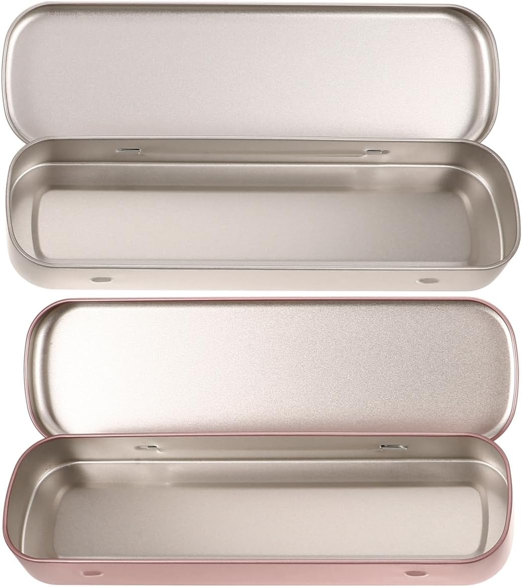 DOITOOL Metal Pen Storage Box 2-Pack Portable Tin Pencil Cases with Clamshell Design for School Desk Organization and Pen Accessories 7.95 X 2.44 X 0.86 Inch