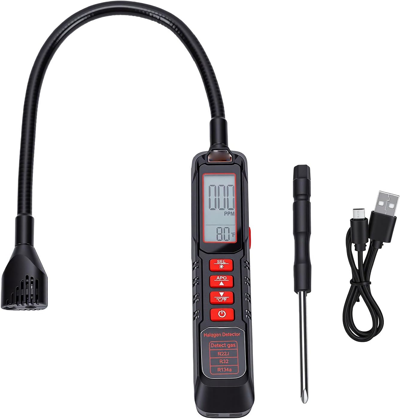 Karlak HVAC Leak Detector, High Sensitivity Gas Tester with Flexible Probe for Air Conditioning and Refrigeration Units, Portable, Durable Design