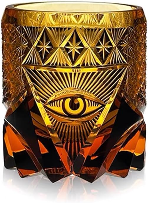 Hand-Carved God's Eye Whiskey Glasses - 8oz Artisan Crystal Glassware for Bourbon, Scotch & Brandy, Unique Engraved Design Gift for Men, Whiskey Lovers, Home Bar Essentials