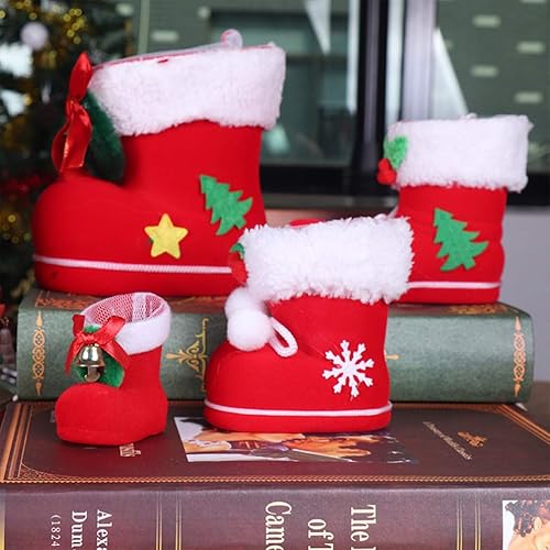 Miniatura 7 de TOYANDONA 2 botas de caramelo de Navidad con pompones, bolsa de regalo de Cnady para árbol de Navidad, calcetín de Navidad, mini botas de Santa para