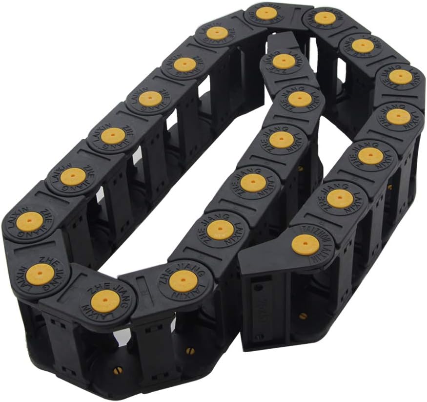 Fielect Drag Chain Cable Carrier Open Type with End Connectors R55 25X77mm 1 Meter Plastic for Electrical CNC Router Machines Black with Yellow Dots 1Pcs