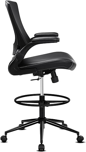 Miniatura 8 de Misolant Silla alta de oficina para escritorio de pie, silla de dibujo con anillo para el pie, silla de escritorio alta reclinable de piel sintética