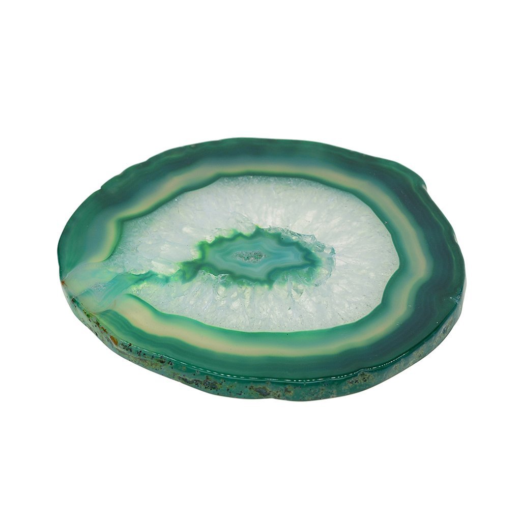 Inzopo Natural Agate Slice Geode Stone Coasters for Drinks,Crystal Quartz Cup Mats Coasters 3-4 inches - 6 Colors to Choose - Green