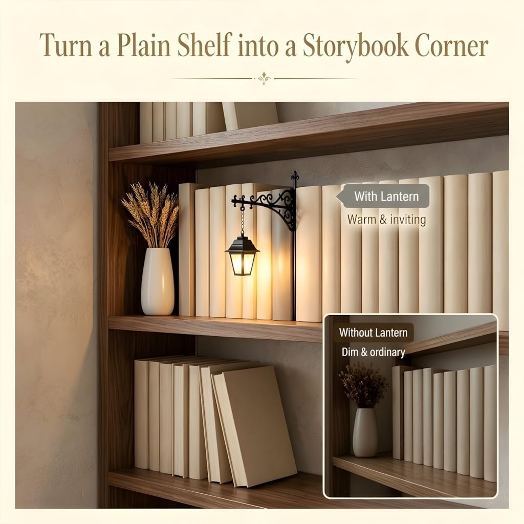 Miniature Hanging Lantern for Bookshelf, Library Lantern Decorative Bookshelf Lighting, Warm LED Book Shelf Light for Reading Corner, Home Library Decor, Gift for Book Lovers (4, Book Light) thumbnail