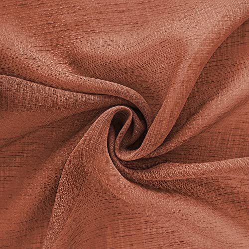 Burnt Orange Red Short Faux Linen Curtains Tiers 36 Inch Length for Kitchen Bathroom Set of 2 Rod Pocket Half Window Light Filtering Semi Transparent Valances Voile Sheer Drape 30x36 Long Terracotta by KOUFALL - Image 7