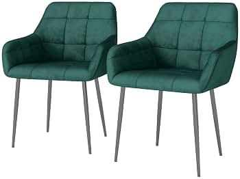 Juego de 2 sillas de comedor modernas de cocina, cómodas sillas de salón, asiento tapizado de terciopelo con reposabrazos y patas de metal (2, verde)