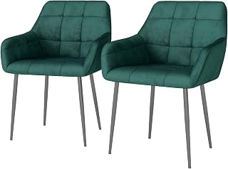 Juego de 2 sillas de comedor modernas de cocina, cómodas sillas de salón, asiento tapizado de terciopelo con reposabrazos y patas de metal (2, verde)