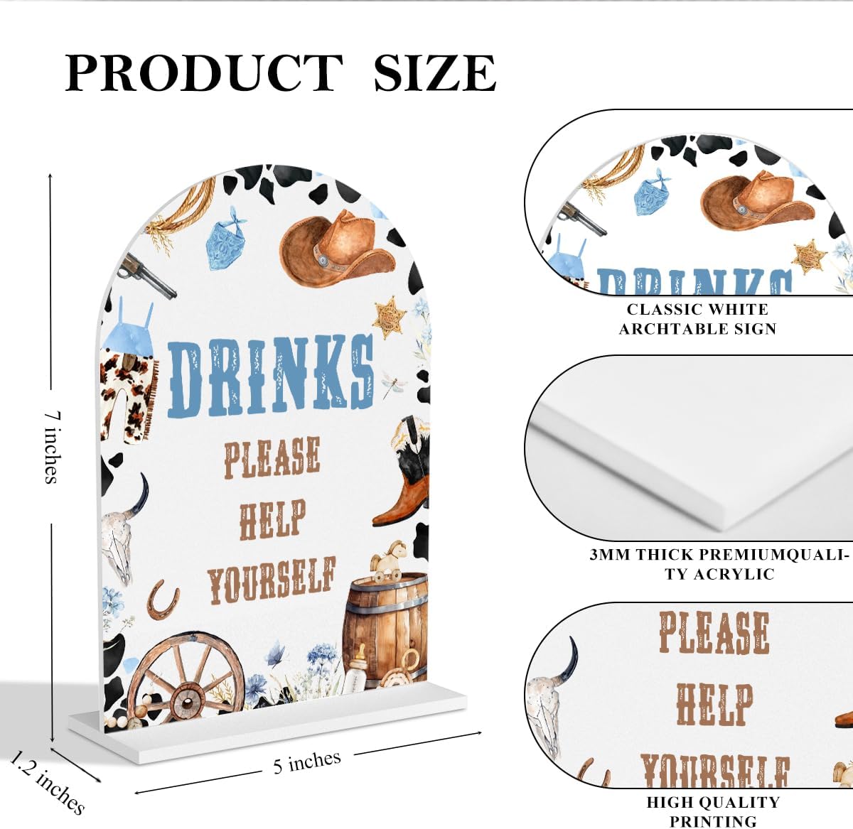 A Little Cowboy Is On The Way Baby Shower, Western Boy Baby Shower Decorations, Drinks Please Help Yourself Sign, Cowboy Theme Acrylic for Gender Reveal Welcome Party image 3