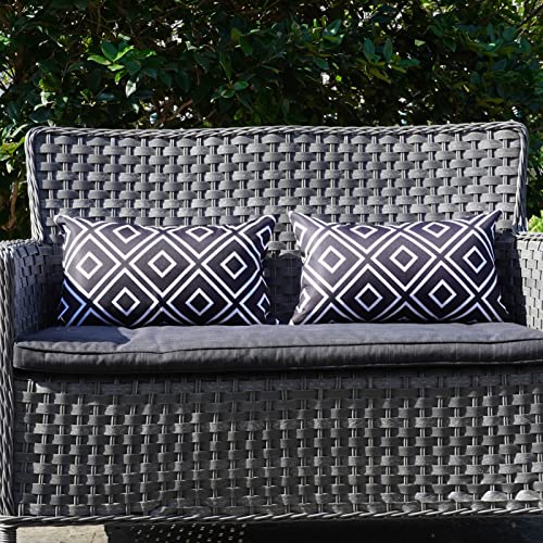 Onway Outdoor Waterproof Boho Throw Pillow Covers 12 X 20 Set Of 2 Geometric Black And White Lumbar Pillow Cases For Cushion Patio Furniture Porch #TOP5