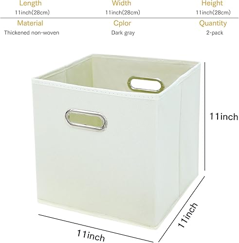 Vista 9 de Contenedores de almacenamiento de 11 pulgadas, cubos de tela con asa, canasta plegable para armario o caja de almacenamiento plegable, 11 x 11 x 11