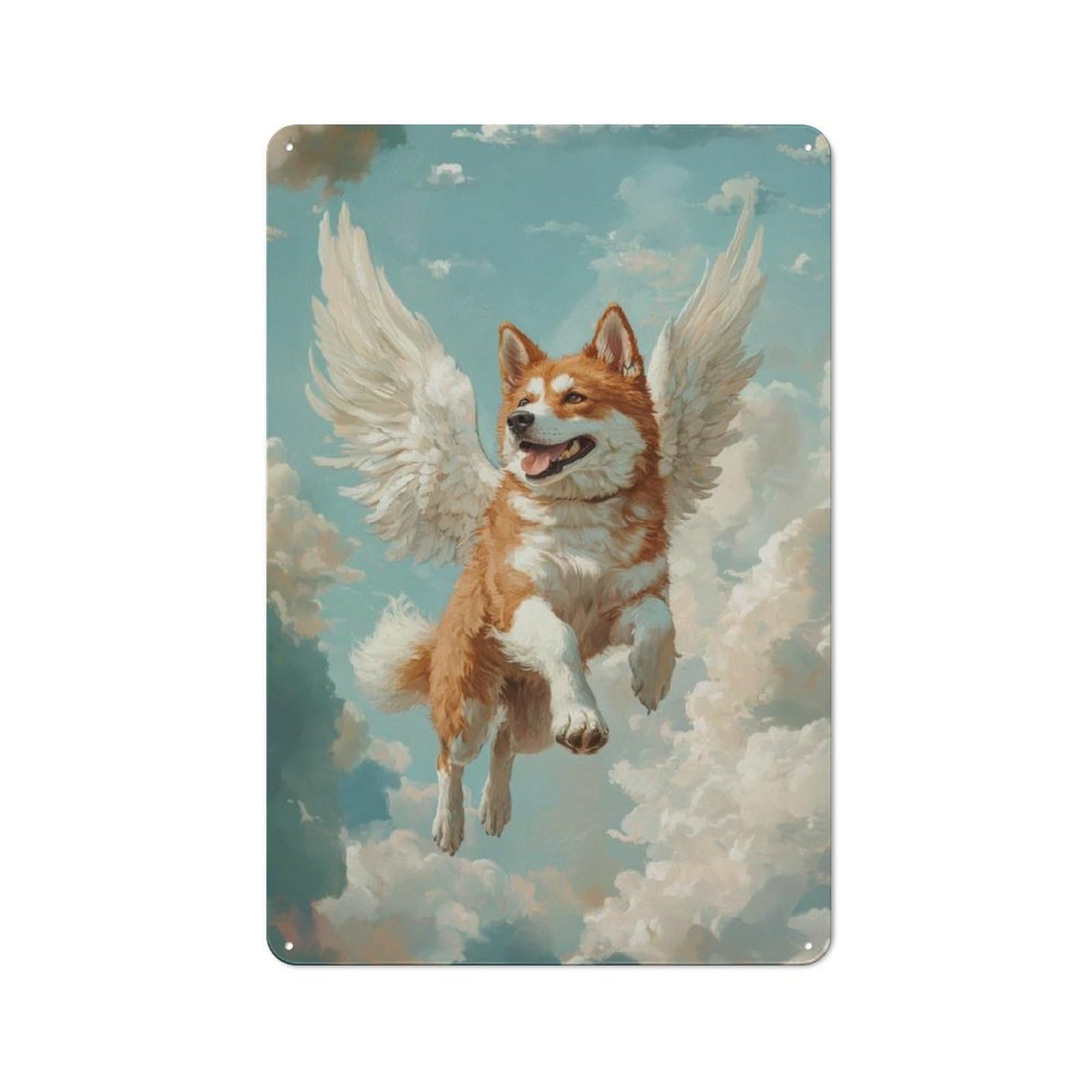 Junmoney Akita Angel Dog Remembrance Artwork Dog Wit Metal Sign 30X20cm With H Wings In The Clouds For Pub Or Café, Retro Decor, For Cooler-Month Interiors With Retro Character