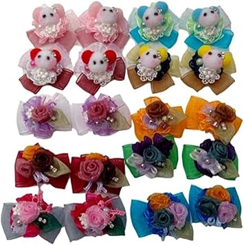 Amazon グリポッチ 犬リボン 犬猫用 髪飾りリボン 個入り 10ペア 高級オーガンジー使用 日本製ゴム使用 混色 女の子mix グリポッチ ヘアアクセサリー 通販