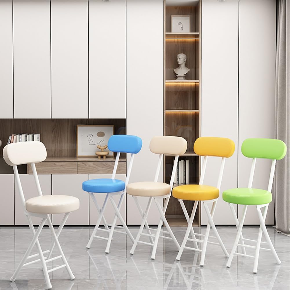Tabouret Pliant avec Dossier, Tabouret de Bar Rond et Portable en Cuir rembourré for Cuisine (Marron)